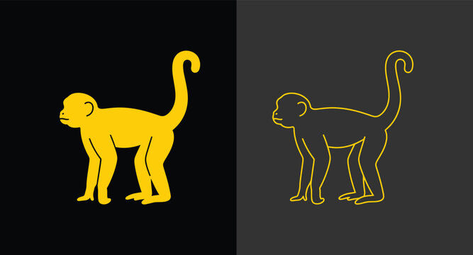 Stylized monkey silhouette and outline graphic illustration with silhouette