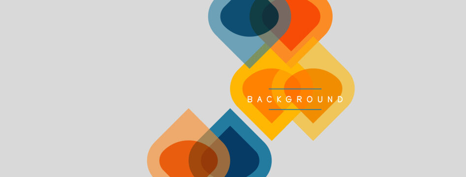 Abstract geometric shapes overlap, creating vibrant color blocks. Background text reads BACKGROUND. Simple design, modern aesthetic.