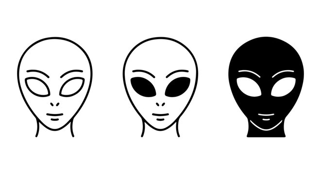 Alien Head Icons, Extraterrestrial Faces, Sci-Fi Symbols, Minimalist Vector Set