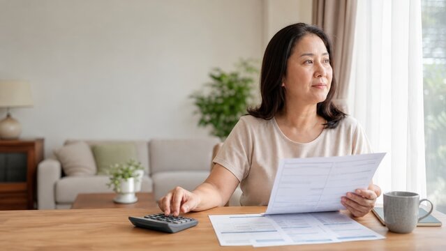 Medical Debt Relief Calmly Reviewing Statement Serene Home Setting Low