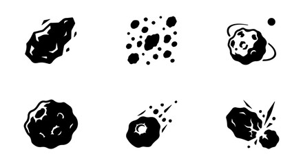 Hand-Drawn Asteroid Icons, Space Rocks Vector Set, Celestial Body Illustrations © Muntaha