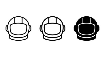 Fototapeta premium Astronaut Helmet Icons, Space Explorer Headgear Vector Set, Futuristic Cosmic Exploration Symbols