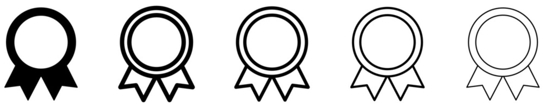 Award badge line icon with ribbon for quality guarantee. Vector illustration.