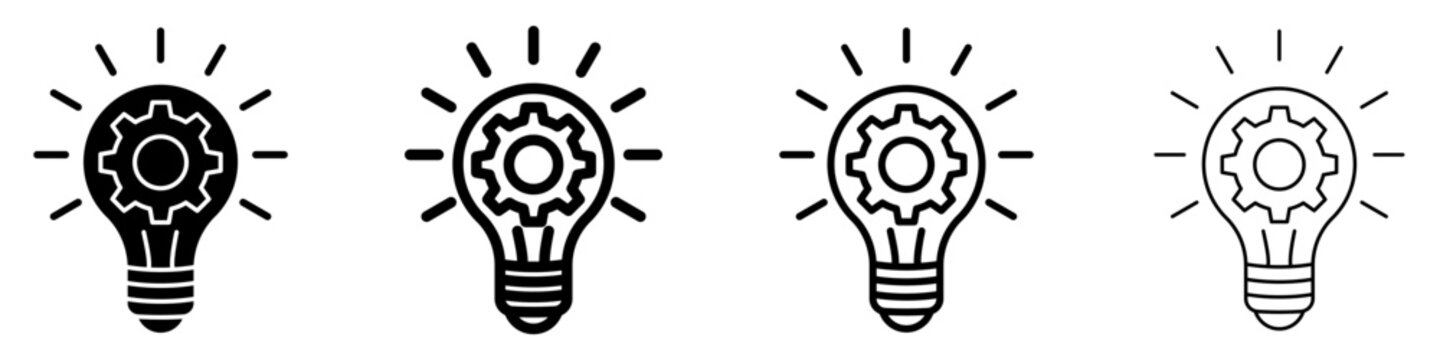 Lightbulb with gear line icon for creative idea and solution. Vector illustration.