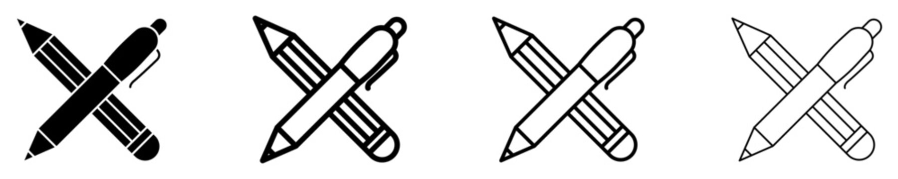 Pencil and pen crossed mixed style icon set. Vector illustration.