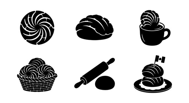 Mexican Pan Dulce Icons, Sweet Bread Vector Graphics, Conchas, Bakery Elements, Food Art