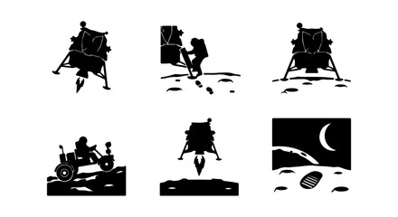 Space Exploration Icons: Lunar Lander, Astronaut, Rover, Moon Landing Set © Sidratul