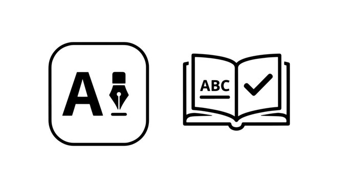 Typography and dictionary book education icons vector set