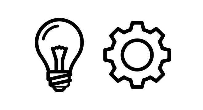 Lightbulb and gear icon set for innovation and management
