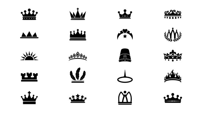 Crowns Displayed in a 4x6 Grid with Various Designs and Styles Featuring Crown, Royal, Icon with Design and Vector Elements