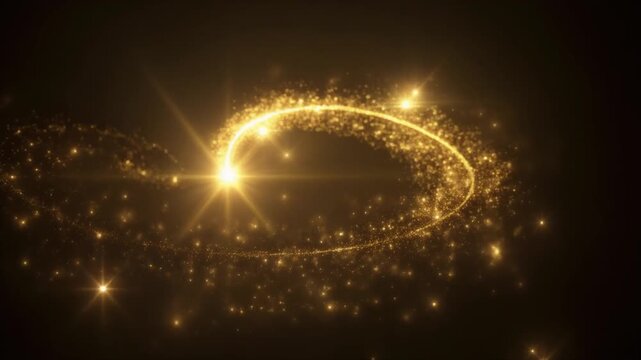 Golden magic sparkle trail shimmering magically in golden fairy light