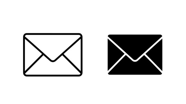Mail envelope icon set in line and solid style with envelope