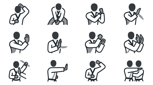 Black silhouette man various gestures.