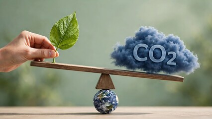 Balancing earth's future sustainability concept with leaf and carbon dioxide