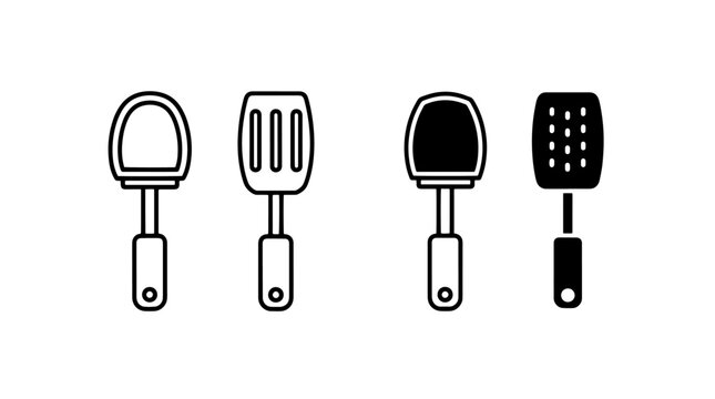 Kitchen cooking spatula icon set in line and glyph style