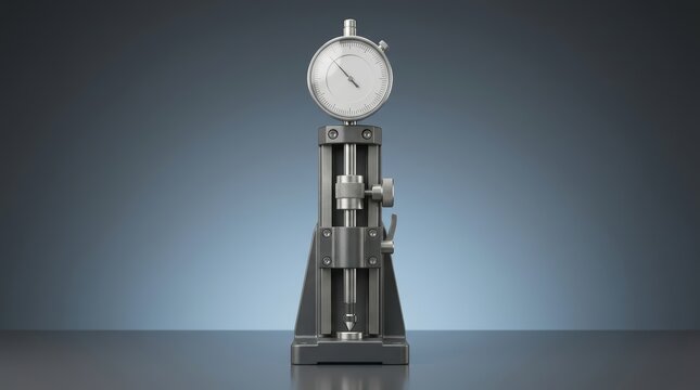 Deflection gauge 3D render, structural displacement indicator, beam deflection measurement device, mechanical deformation gauge, precision inspection instrument, engineering testing equipment