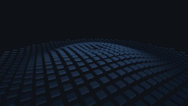 calming seamless loop of dark blue geometric cubes gently undulating in a continuous wave pattern, creating a minimal and modern animated wallpaper.
