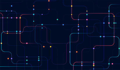 Plakat Circuit connect lines and dots. Network technology and Connection concept. Decentralized network nodes connections