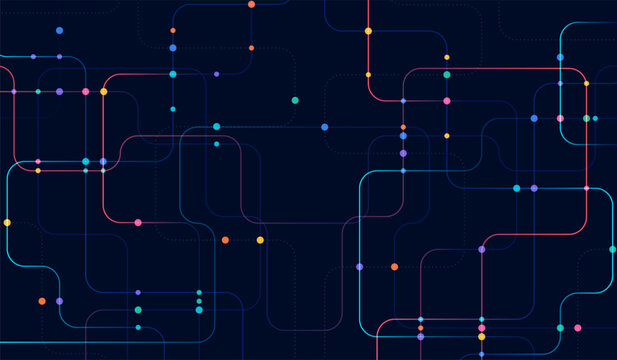 Circuit connect lines and dots. Network technology and Connection concept. Decentralized network nodes connections
