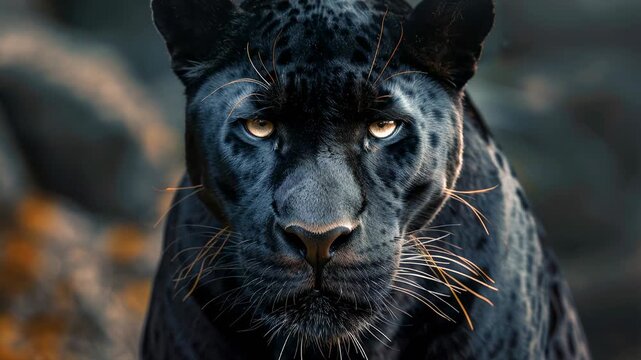 Black panther looks at the camera in a natural setting during daylight hours Generative AI