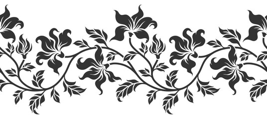 Abstract  floral border frame seamless pattern. © andin