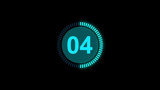 Countdown animation from 10 to 0 second on a transparent background, 10 second countdown timer . 4k video.
