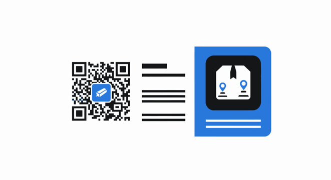 Modern Digital Shipping Label with QR Code and Package Tracking Icon for Logistics and E-commerce