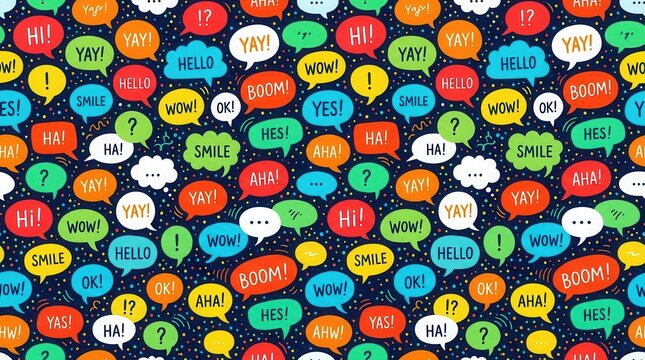 Seamless pattern colorful speech bubbles dark Vibrant Bubbles: Multicolored Communication Patterns