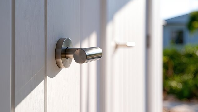 Sleek modern door handles on a white textured surface