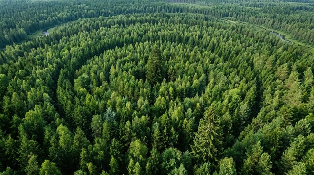 Aerial view dense forest trees are top green and in rural