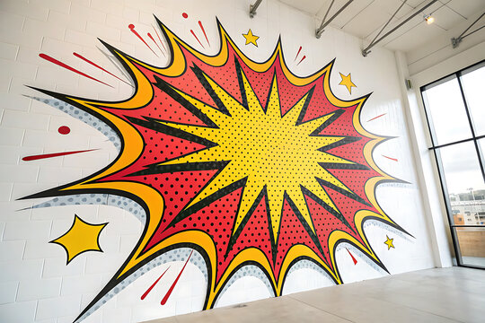 Large explosion comic book style graphic wall art mural