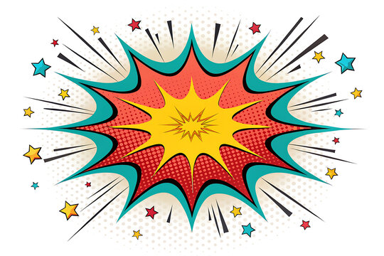 Comic book style explosive burst with stars and radial lines