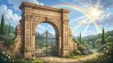 Fototapeta premium Digital illustration archway words 