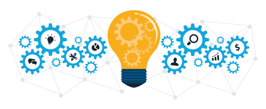 flat illustration Business Innovation Process Management and creative business concept with Connected Gear System	