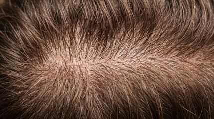Fototapeta premium Closeup of a mans scalp showing early signs of male pattern baldness and thinning hair