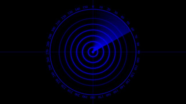 Blue digital radar screen hud interface scanning motion background, sonar