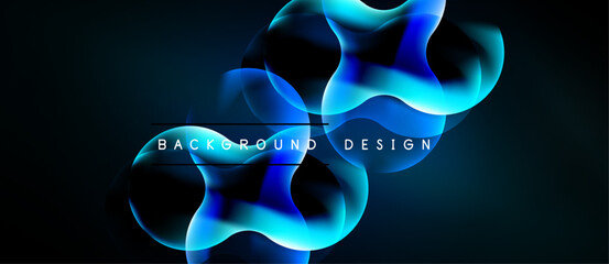 Naklejka premium Abstract fluid shapes, vibrant blue hues, dark background. Modern design element, flowing forms create dynamic composition.
