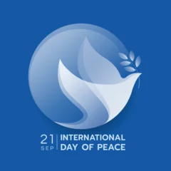 International day of peace - Abstract gradient white birds of peace flying in circle sign on blue background vector design © ananaline