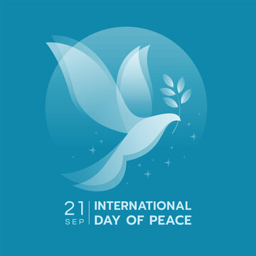 International day of peace - Abstract gradient white birds of peace flying in circle and star around on blue background vector design