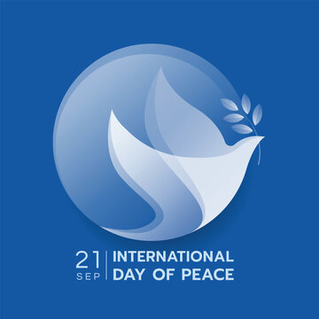International day of peace - Abstract gradient white birds of peace flying in circle sign on blue background vector design