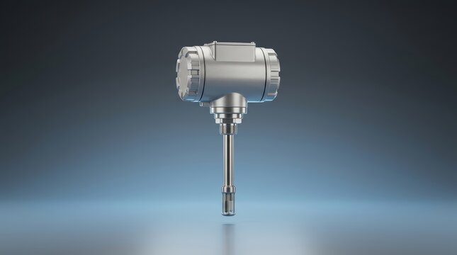 Thermal mass flow meter 3D render, thermal flow measurement device, gas flow sensor, industrial process instrument, precision monitoring equipment, airflow meter
