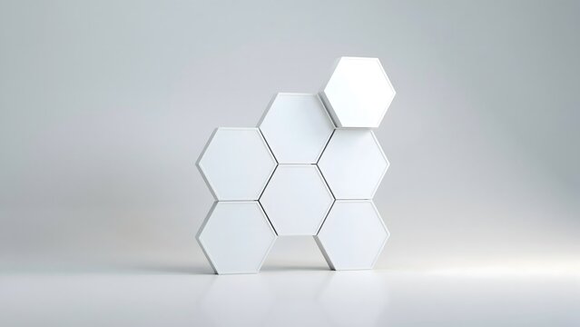 Studio view of interlocking clean white hexagons &ndash; Great for architectural surface design, scandinavian home styling, or web layout.