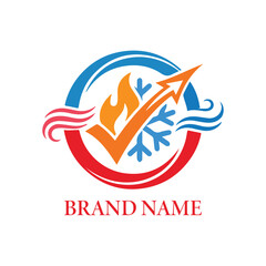 Obraz premium Modern HVAC Climate Control Logo Featuring Heating Cooling and Airflow Elements.