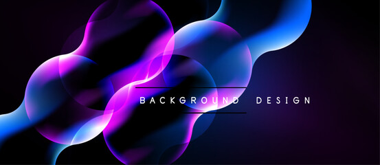 Naklejka premium Abstract flowing shapes, vibrant blue, purple hues over black background. Modern design element for digital projects.