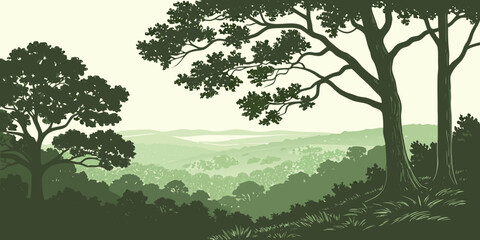 Solitary tree standing against lush green meadows in national forest reserve © Gf