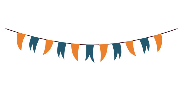 Vector illustration of festive bunting. Blue and orange flags for a vibrant autumn or Halloween design.