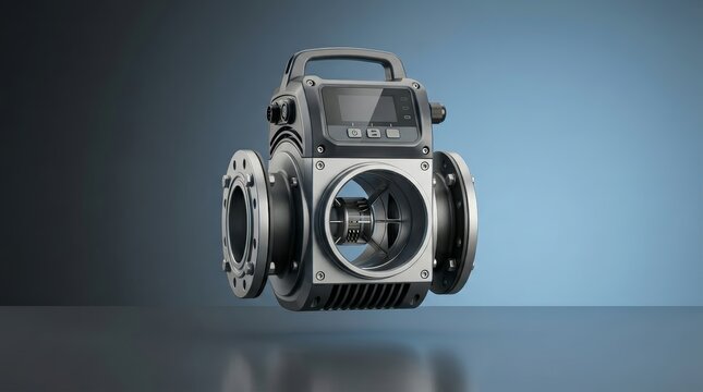 Ventilation flow meter 3D render, HVAC airflow measurement device, duct flow sensor, air balancing instrument, industrial ventilation equipment, process monitoring system