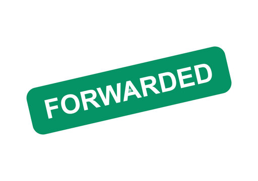 Green forwarded stamp label with bold white text isolated on transparent background