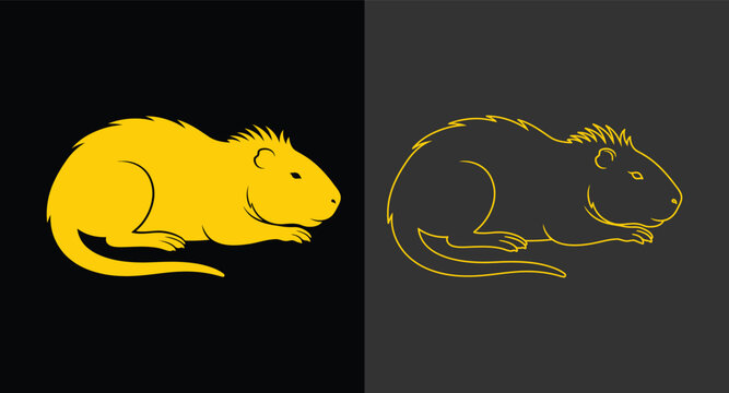 Lying down nutria rodent minimalist gold silhouette with wildlife, creature