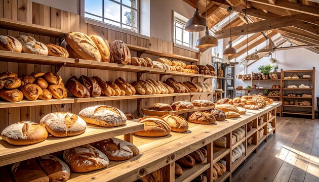 Freshly baked pastries displayed in a bakery glass case.